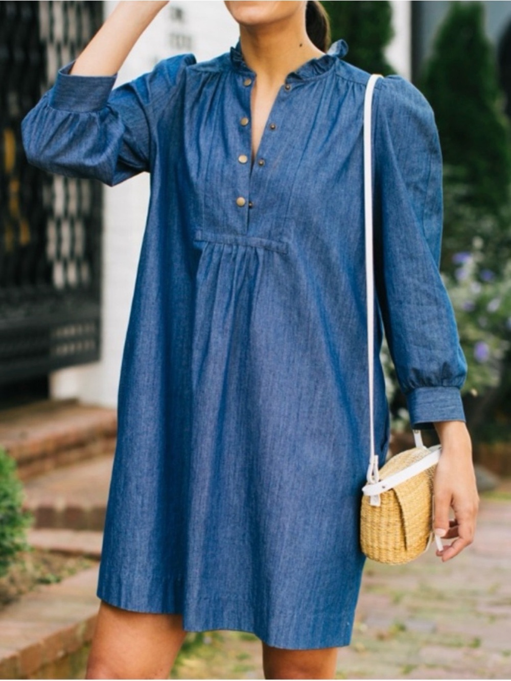 Tuckernuck Pomander Place Chambray Blue Denim Claiborne Cotton Mini Dress Sz Med